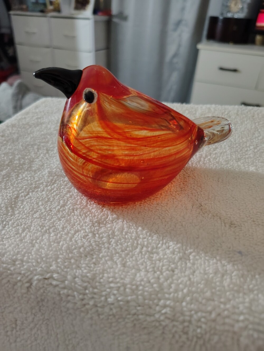Handblown Glass Bird Figurine in Rich Orange